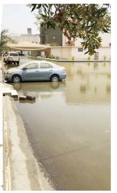 Swamp formed due to broken saline water pipeline in Al-Samir 4 District in east Jeddah. — Okaz photo