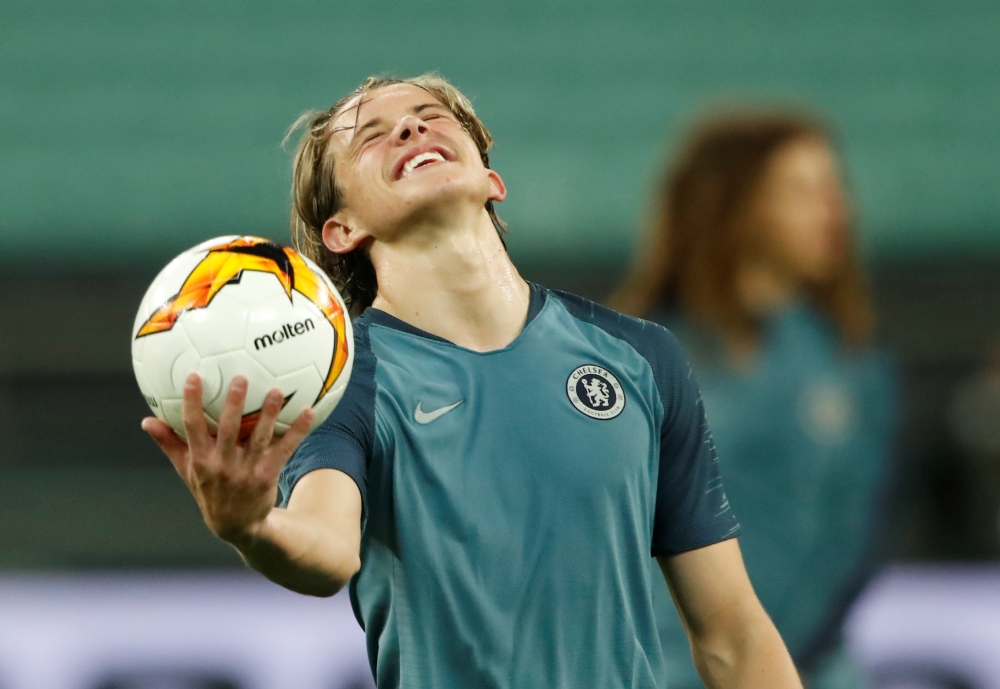 Chelsea's Conor Gallagher during training for the Europa League Final at the Baku Olympic Stadium, Baku, Azerbaijan, on Tuesday. — Reuters