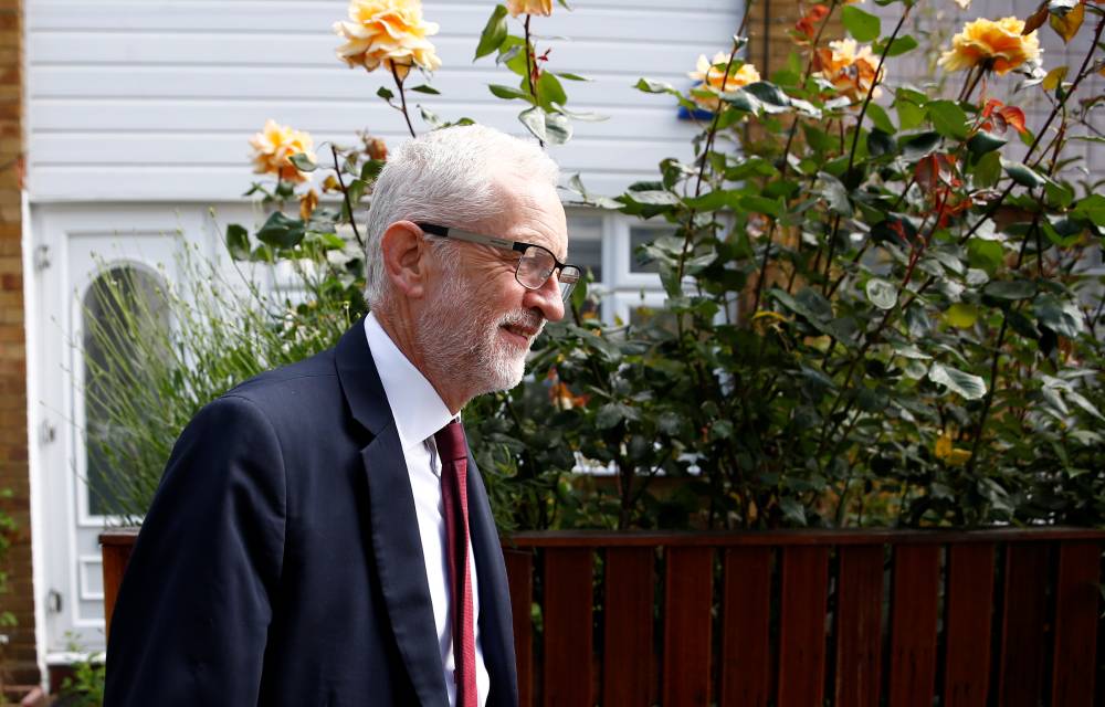 Britain's opposition Labour Party leader Jeremy Corbyn leaves his home, following the results of the European Parliament elections, in London, Britain, on Monday. — Reuters