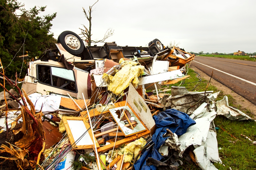 A tornado toppled trees and power lines in much of the city of Linwood on Tuesday in Linwood, Kansas. The Midwest has seen extensive severe weather this spring with widespread flooding and multiple tornadoes. — AFP