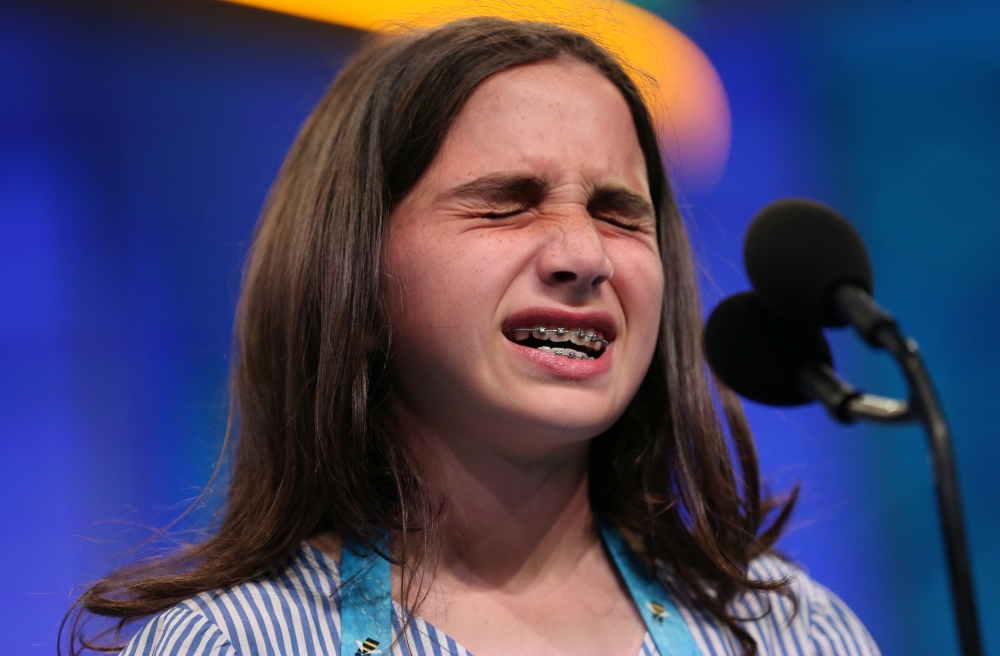 Zaara Noor, 12, concentrates while competing in the preliminaries of the 92nd annual Scripps National Spelling Bee in National Harbor, Maryland, US, Tuesday. — Reuters