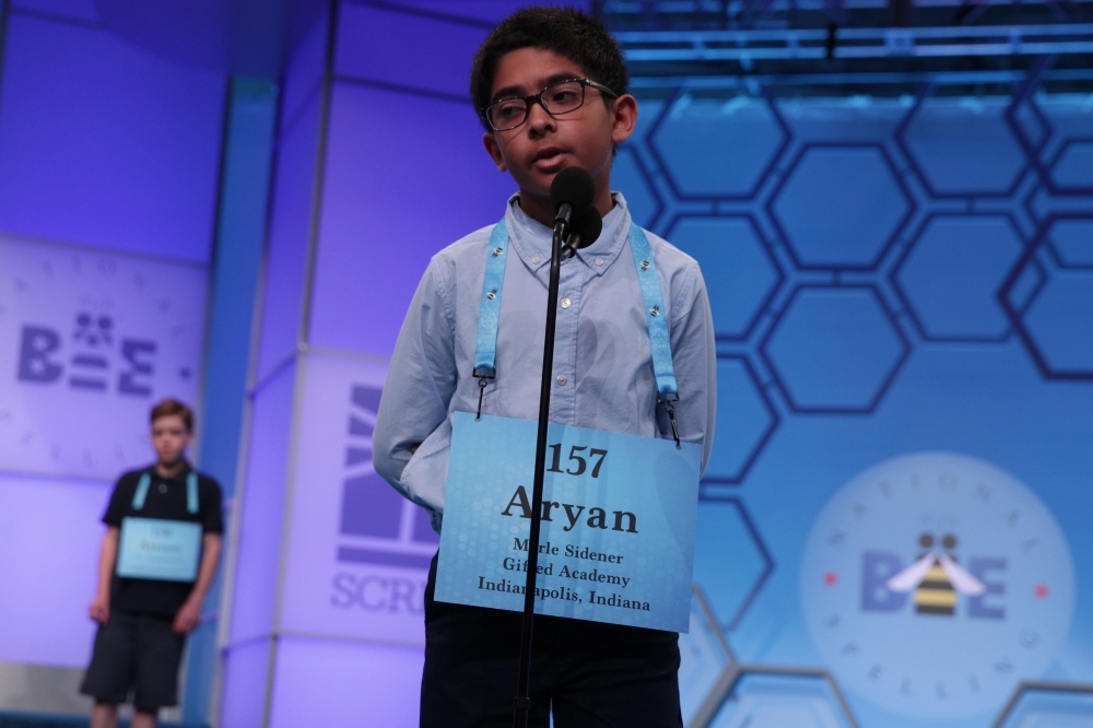 Zaara Noor, 12, concentrates while competing in the preliminaries of the 92nd annual Scripps National Spelling Bee in National Harbor, Maryland, US, Tuesday. — Reuters