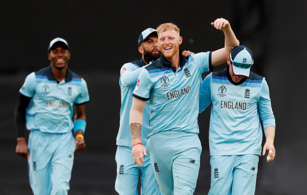 England's Ben Stokes celebrates after a comprehensive win over South Africa in ICC Cricket World Cup opener at the Kia Oval, London, Britain. — Reuters