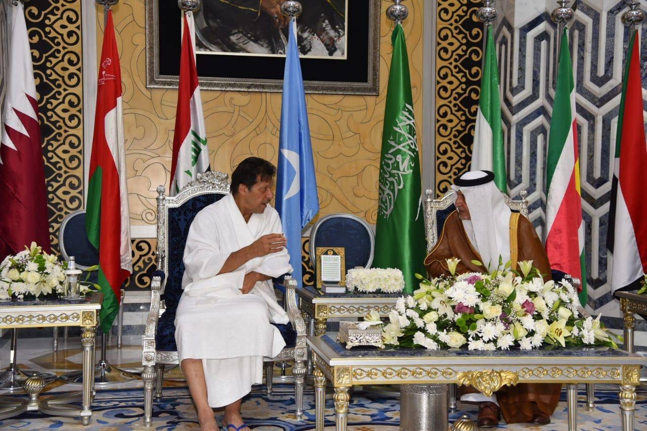 Makkah Governor Prince Khaled Bin Faisal receives Pakistan Prime Minister Imran Khan in Jeddah on Thursday. — SPA