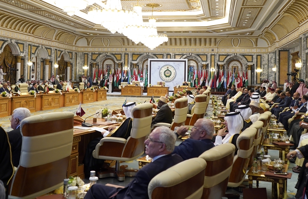 This handout photo shows Arab leaders and officials attending an Arab League summit meeting at al-Safa Royal Palace in Saudi Arabia. AFP