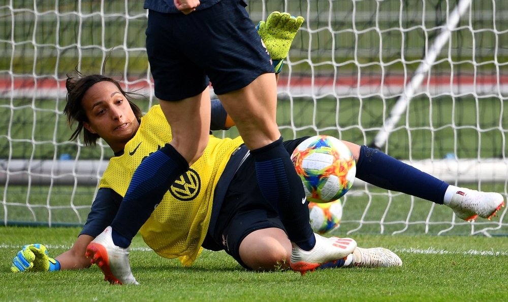 In this file photo taken France's goalkeeper Sarah Bouhaddi eyes the ball during a training session in Clairefontaine en Yvelines, as part of the team's preparation for the upcoming FIFA World Cup 2019 in France. — AFP