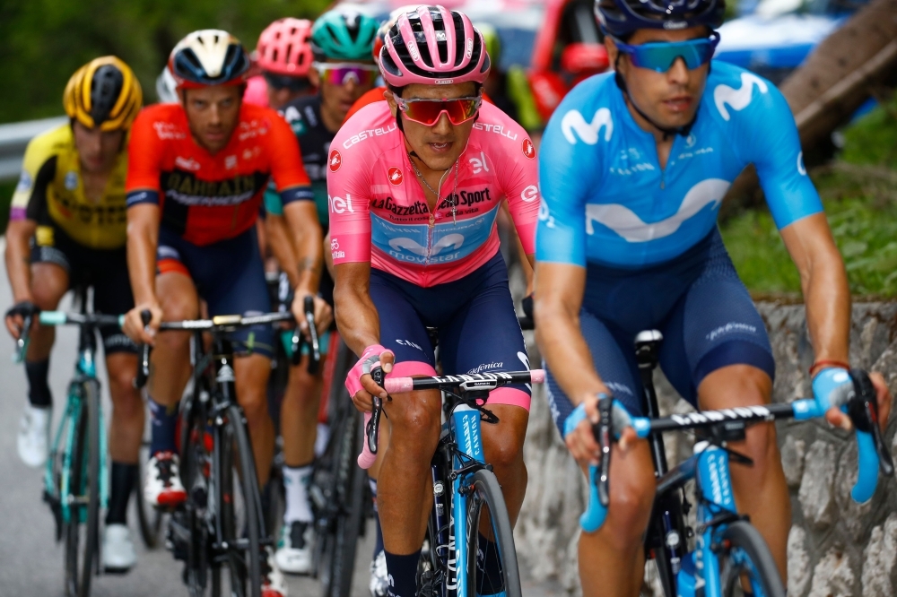 Team Mitchelton rider Colombia's Esteban Chaves reacts as he crosses the finish to win stage nineteen of the 102nd Giro d'Italia - Tour of Italy - cycle race, 151kms from Treviso to San Martino di Castrozza on Friday. — AFP