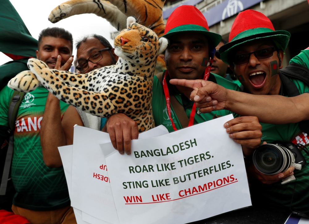 Bangladesh players celebrate the wicket of South Africa's David Miller during the ICC Cricket World Cup match at the Kia Oval, London, Britain, on Sunday. — Reuters