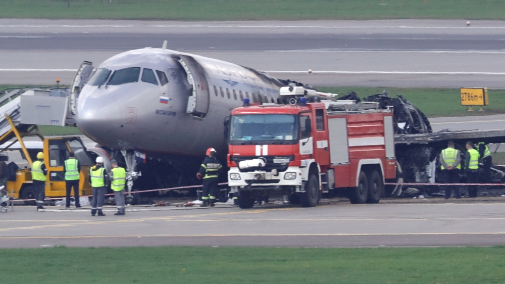 Members of emergency services and investigators work at the scene of an incident involving an Aeroflot Sukhoi Superjet 100 passenger plane at Moscow's Sheremetyevo airport, Russia, in this May 6, 2019 file photo. — Reuters