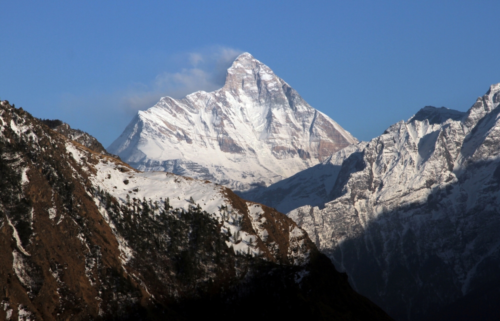 Snow-covered Nanda Devi mountain is seen from Auli town, in the northern Himalayan state of Uttarakhand, India, in this Feb. 25, 2014 file photo. — Reuters