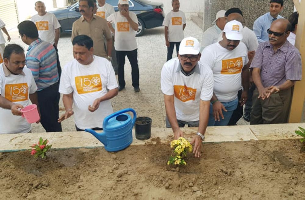 Indian Consul General Md. Noor Rahman Sheikh and community members gear up for the Gandhi Cycle Rally for Peace in Jeddah.