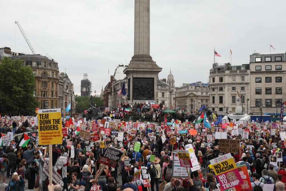 Protesters take part in a demonstration against the State Visit of US President Donald Trump in central London on Tuesday, on the second day of Trump's three-day state visit to the UK. — AFP