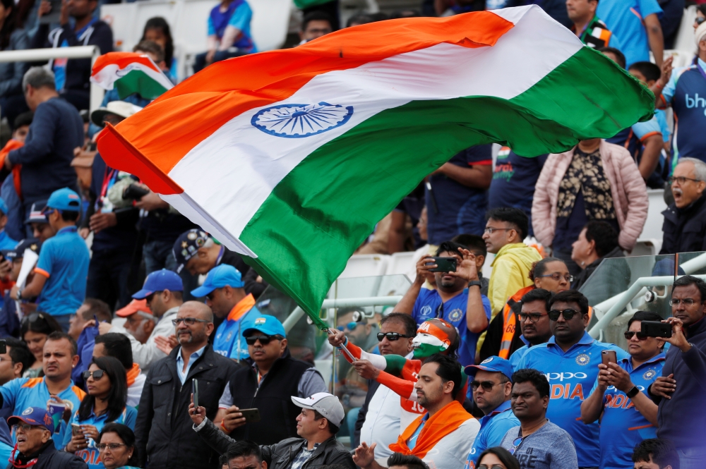 India fans cheer their side against South Africa during the ICC Cricket World Cup match at The Ageas Bowl, Southampton, Britain, on Wednesday. — Reuters