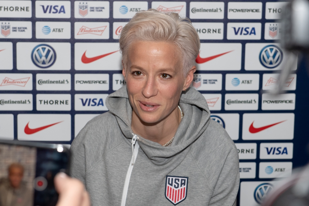 Megan Rapinoe answers questions during the US Women's National Team World Cup media day at Twitter NYC. — Reuters