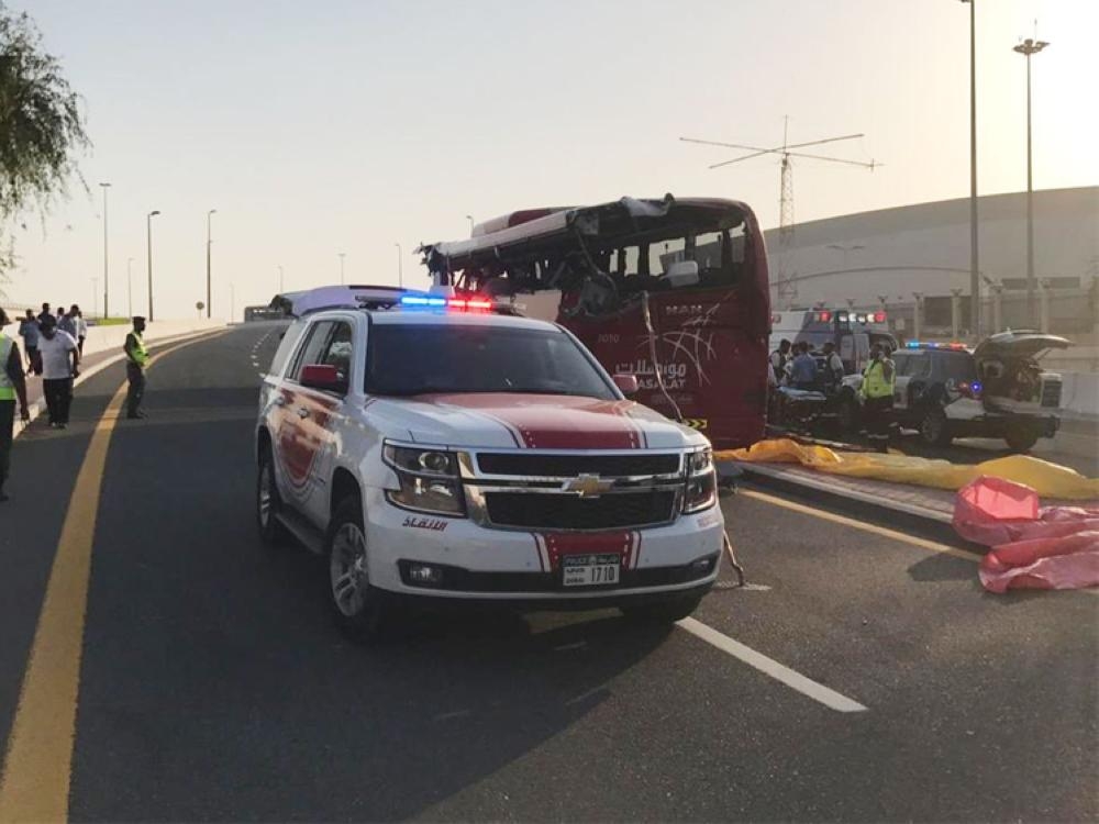 Twelve Indians were among 17 people who were killed in Dubai when their bus crashed into a road sign after entering a restricted lane. — Courtesy Twitter Dubai Police