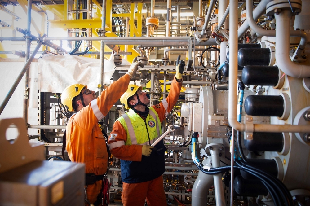 The Total Culzean platform is pictured on the North Sea, about 45 miles (70 kilometres) east of the Aberdeen, Europe's self-proclaimed oil capital on Scotland's northeast coast, on April 8, 2019. — AFP