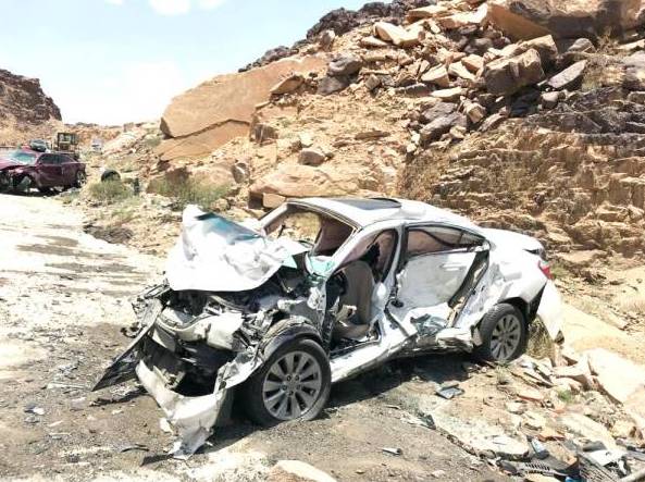 The accident took place on a dangerous turn on the road to the south of Bisha. — Okaz photo