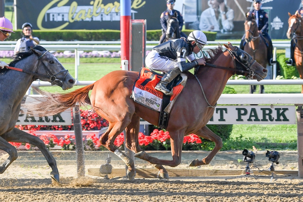 Jockey Joel Rosario and Sir Winston win the 151st running of the Belmont Stakes at Belmont Park. — Reuters