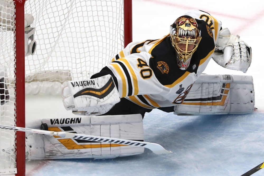 Tuukka Rask No. 40 of the Boston Bruins allows a third period goal to Ryan O'Reilly (not pictured) No. 90 of the St. Louis Blues in Game Six of the 2019 NHL Stanley Cup Final at Enterprise Center on Sunday in St Louis, Missouri.  — AFP