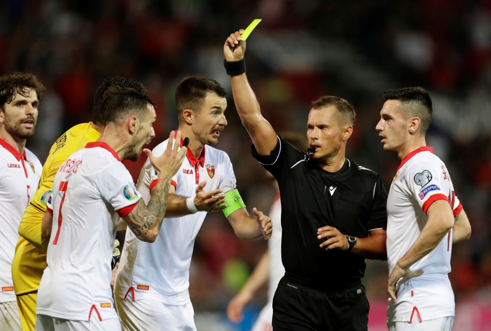 Czech Republic's Patrik Schick is fouled by Montenegro's Igor Vujacic and is awarded a penalty during the Euro 2020 Qualifier  Group A match at the Andruv Stadion, Olomouc, Czech Republic, on Monday. —  Reuters
