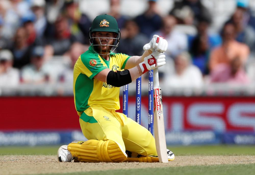 Australia's David Warner in action during the ICC Cricket World Cup match against India at The Oval, London, Britain, on Sunday. — Reuters
