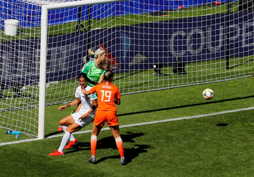 Netherlands' Jill Roord scores their first goal during the France 2019 Women's World Cup Group E football match against New Zealand  on Tuesday, at the Oceane Stadium in Le Havre, northwestern France. — Reuters