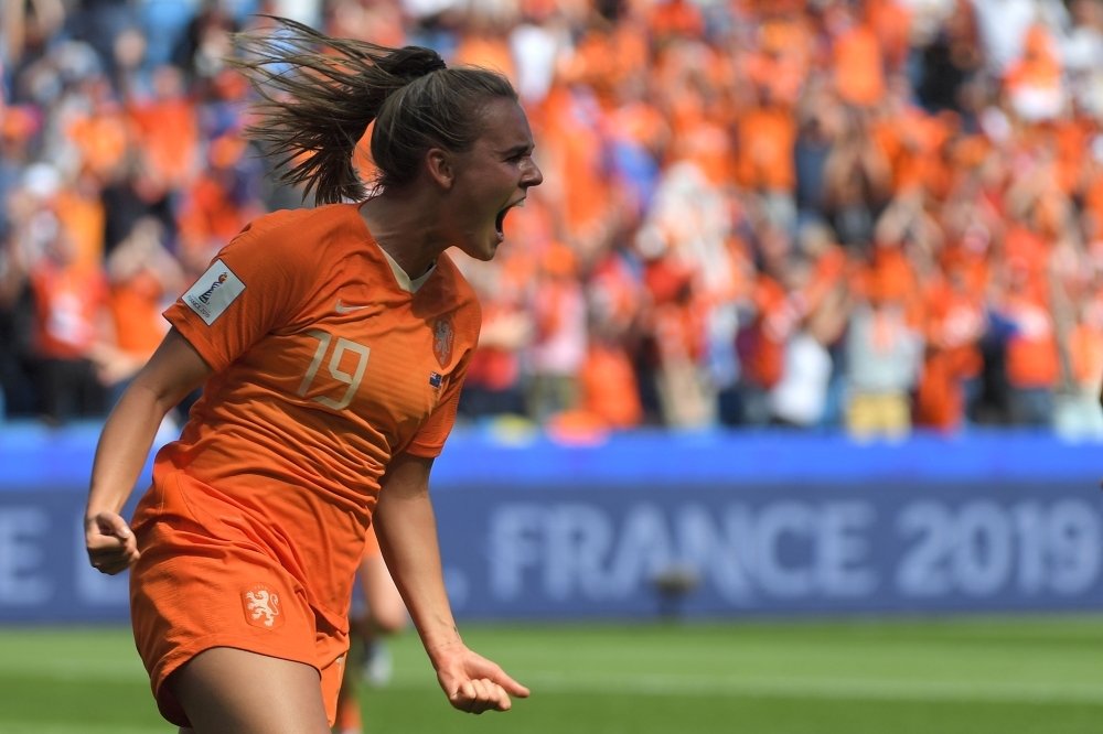 Netherlands' Jill Roord scores their first goal during the France 2019 Women's World Cup Group E football match against New Zealand  on Tuesday, at the Oceane Stadium in Le Havre, northwestern France. — Reuters