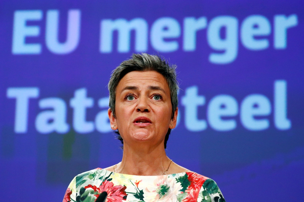 European Competition Commissioner Margrethe Vestager addresses a news conference in Brussels, Belgium Tuesday. — Reuters
