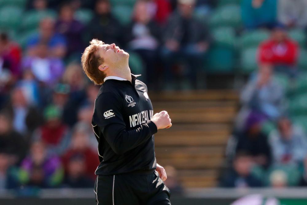 New Zealand's Lockie Ferguson reacts during the CC Cricket World Cup match against Afghanistan at The County Ground, Taunton, Britain, on Friday. — Reuters