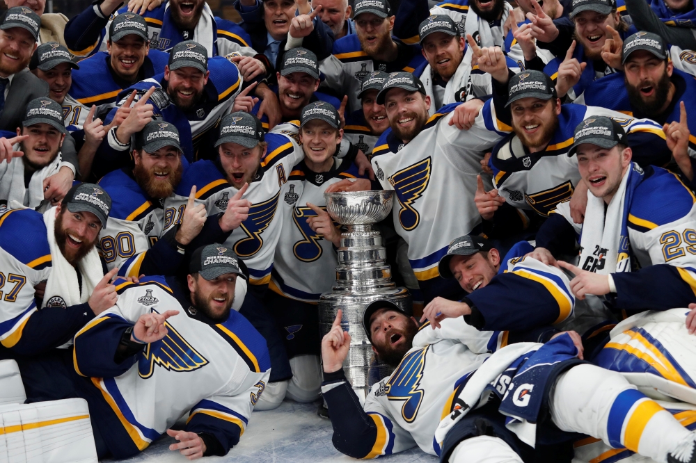 Alex Pietrangelo No. 27 of the St. Louis Blues celebrates with the Stanley Cup after defeating the Boston Bruins in Game Seven to win the 2019 NHL Stanley Cup Final at TD Garden on Wednesday in Boston, Massachusetts. — AFP