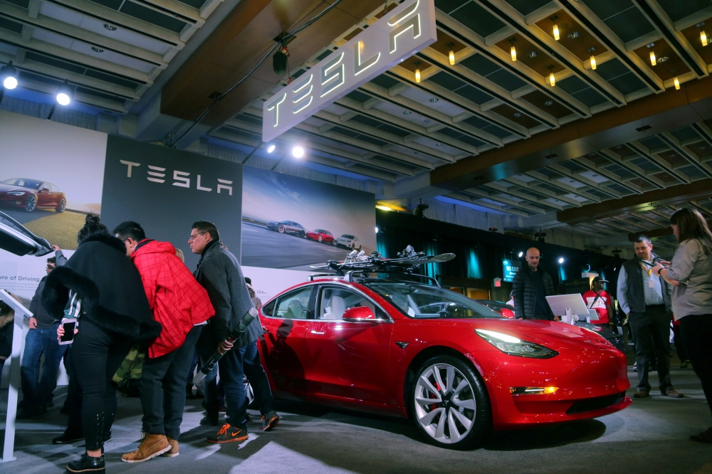 A Tesla Model 3 car is displayed at the Canadian International AutoShow in Toronto, Ontario, Canada, in this Feb. 15, 2019, photo. — Reuters