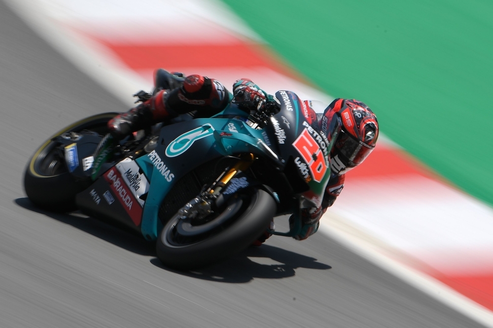 Petronas Yamaha SRT's French rider Fabio Quartararo rides during the Catalunya MotoGP Grand Prix qualifying session at the Catalunya racetrack in Montmelo, near Barcelona, on Saturday.  — AFP