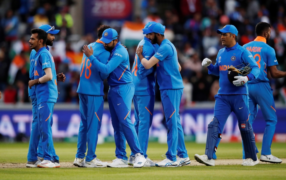 India's Hardik Pandya celebrates taking the wicket of Pakistan's Shoaib Malik during the ICC Cricket World Cup match  at the Emirates Old Trafford, Manchester, Britain on Sunday. — Reuters