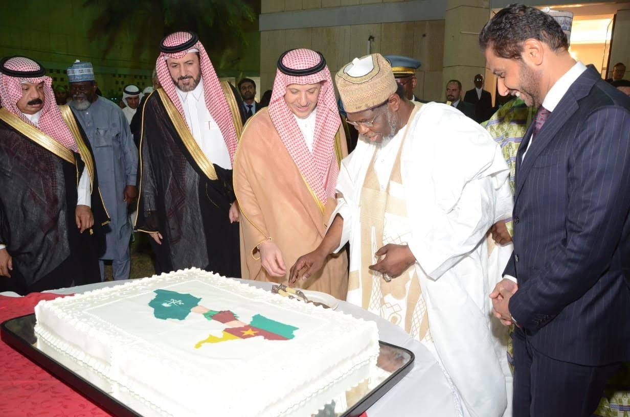 Ambassador Iya Tidjani of Cameroon with the representative of Riyadh emir, Minister Shami Bin Shouaimi, at the National Day event of Cameroon in Riyadh, recently. — Courtesy photo