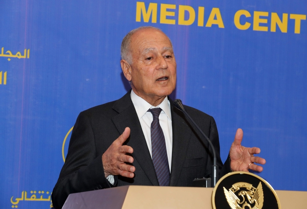 Arab League Secretary General Ahmed Aboul Gheit gives a press conference at in the Sudanese capital Khartoum on Sunday. — AFP