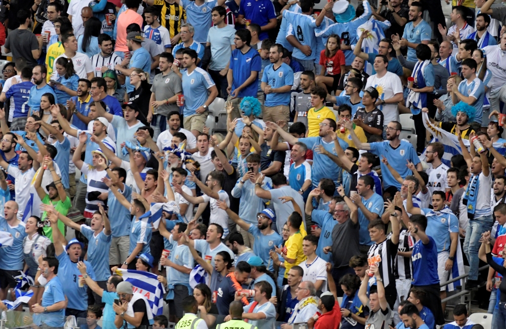 Uruguay fans on the stand during the Group C match against Ecuador at the Mineirao Stadium, Belo Horizonte, Brazil, on Sunday. — Reuters