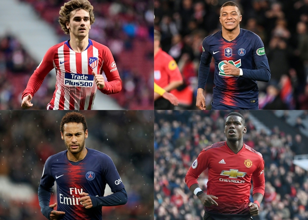 This combination of pictures shows four key football players in this summer football transfer market, (From Top left to bottom right) Atletico Madrid's French forward Antoine Griezmann, Paris Saint-Germain's French forward Kylian Mbappe, Paris Saint-Germain's Brazilian forward Neymar, and Manchester United's French midfielder Paul Pogba. — AFP
  - RESTRICTED TO EDITORIAL USE
 / AFP / JAVIER SORIANO AND Anne-Christine POUJOULAT AND Lionel BONAVENTURE AND Paul ELLIS / RESTRICTED TO EDITORIAL USE