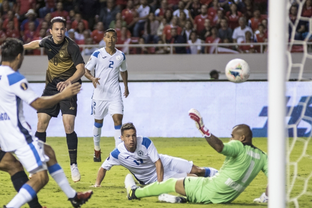 Costa Rica’s player Bryan Oviedo (L) scores a goal during the CONCACAF Gold Cup 2019 football match against Nicaragua, at the National Stadium in San Jose, Costa Rica, on Sunday. — AFP