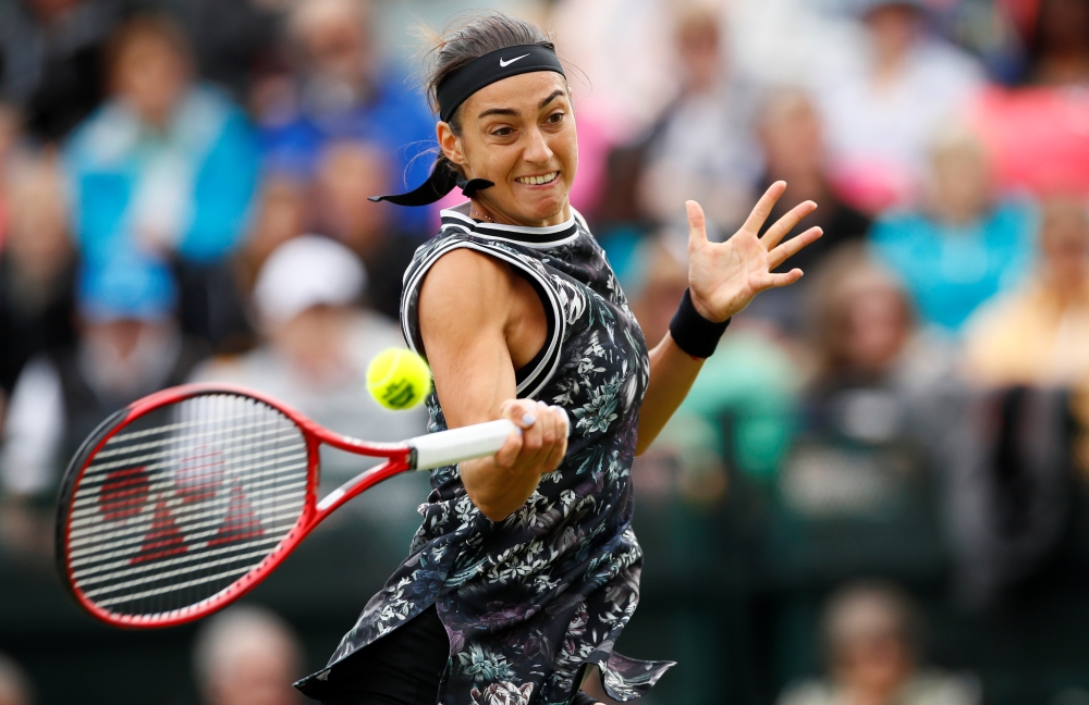 France's Caroline Garcia in action during the final against Croatia's Donna Vekic in the Nature Valley Open at the Nottingham Tennis Centre, Nottingham, on Sunday. —  Reuters