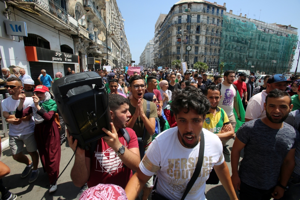 Students march during an anti-government protest in Algiers, Algeria, on Tuesday. — Reuters
