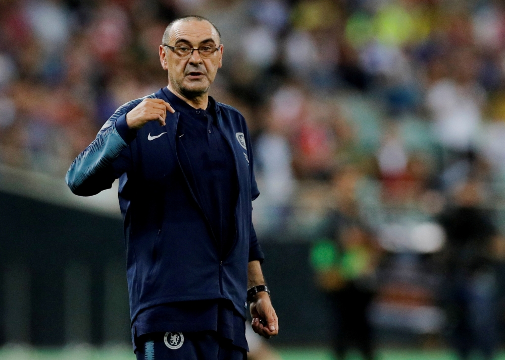 Chelsea manager Maurizio Sarri seen in this May 29, 2019 photo during the Europa League Final against Arsenal at the Baku Olympic Stadium, Baku, Azerbaijan. — Reuters