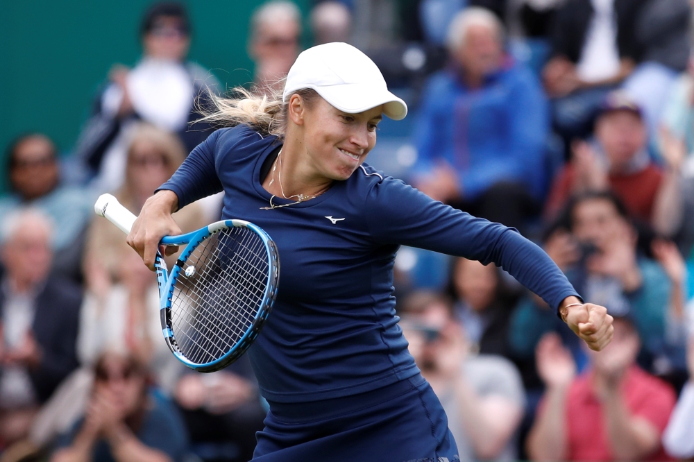 Japan's Naomi Osaka reacts during her second round match against Kazakhstan's Yulia Putintseva in the WTA Premier Nature Valley Classic at the Edgbaston Priory Club, Edgbaston, Birmingham, Britain, on Thursday. — Reuters