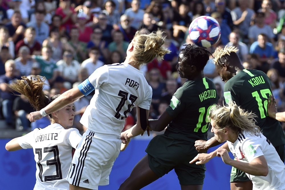 Germany's Alexandra Popp scores their first goal against Nigeria during the Women's World Cup round of 16 match at the Stade des Alpes, Grenoble, France, on Saturday. — Reuters