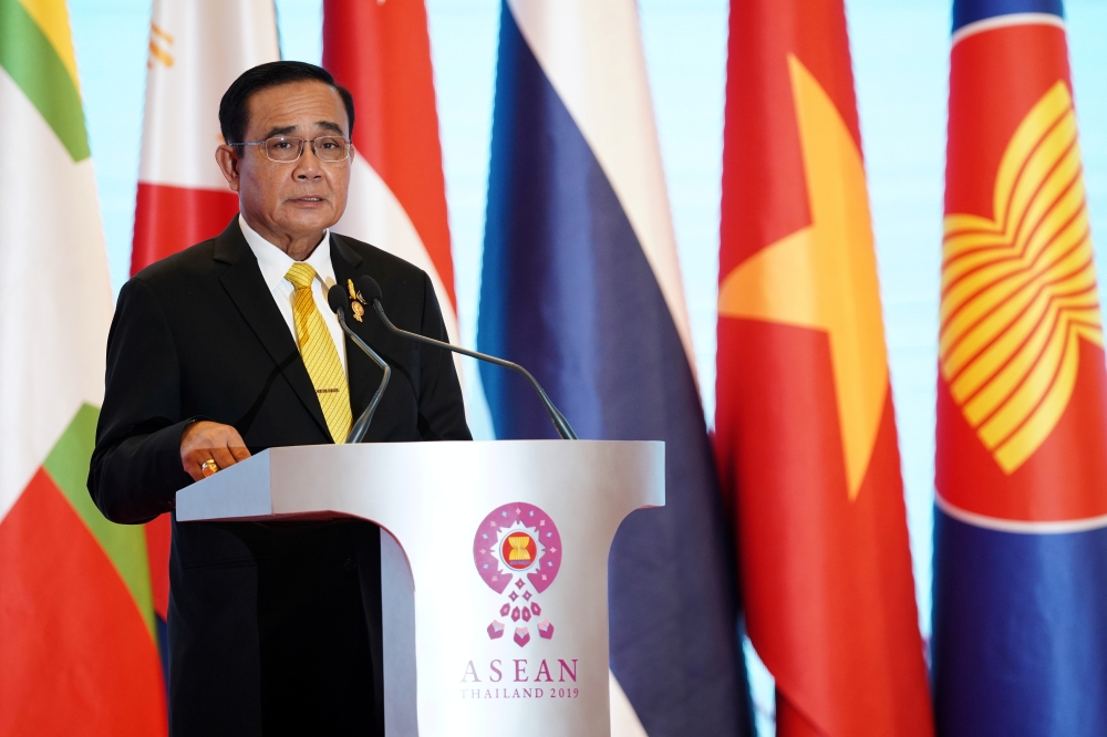 Thai Prime Minister Prayuth Chan-ocha, chairman of 34th ASEAN Summit, speaks at a news conference during the summit at the Athenee Hotel in Bangkok, Thailand Sunday. — Reuters