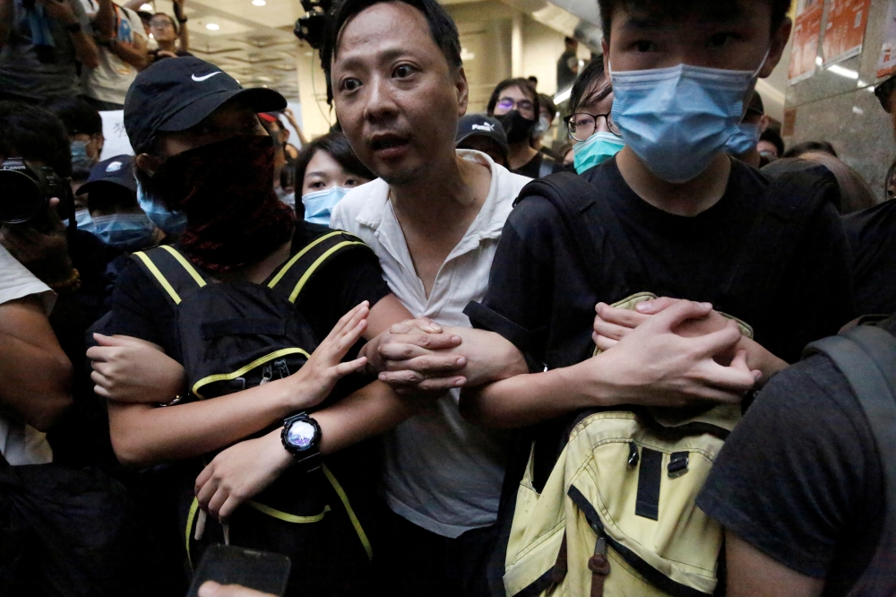  Anti-extradition bill protesters occupy the Revenue Tower in Hong Kong, Monday. -Reuters