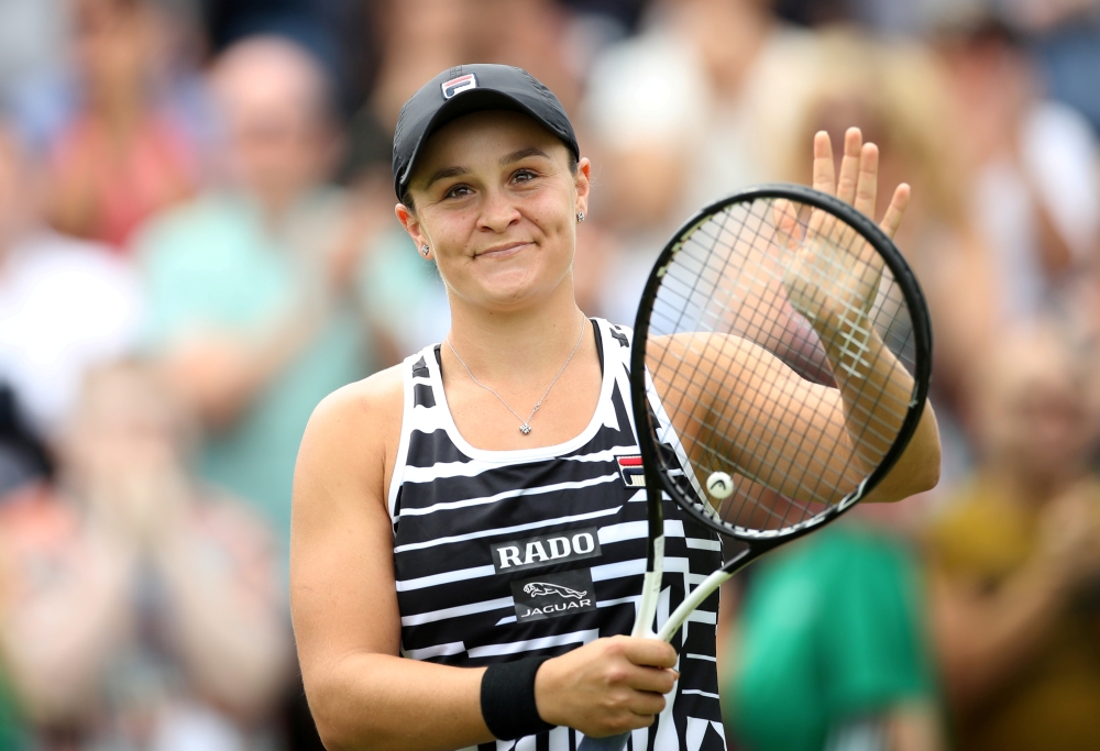 Australia's Ashleigh Barty celebrates winning the final against Germany's Julia Goerges in the WTA Premier Nature Valley Classic at the Edgbaston Priory Club, Edgbaston, Birmingham, Britain, on Sunday. — Reuters