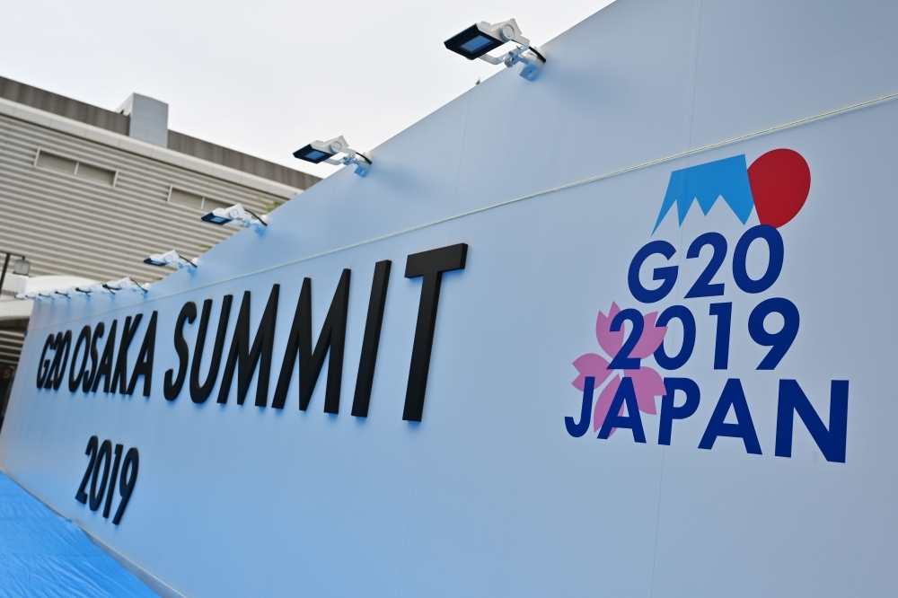 A stage set up for participants is pictured at the venue for the G20 Osaka Summit in Osaka on Wednesday. -Courtesy photo
