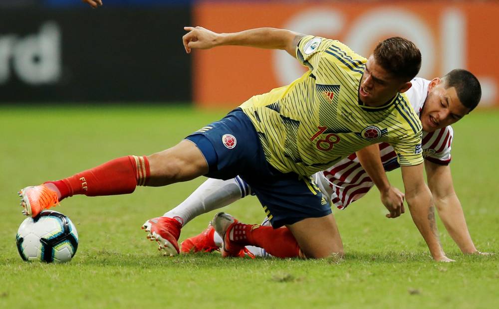 Colombia's Juan Cuadrado celebrates after Gustavo Cuellar (not pictured) scores their first goal against Paraguay in the Copa America Brazil 2019 Group B match at Arena Fonte Nova, Salvador, Brazil on Sunday. — Reuters