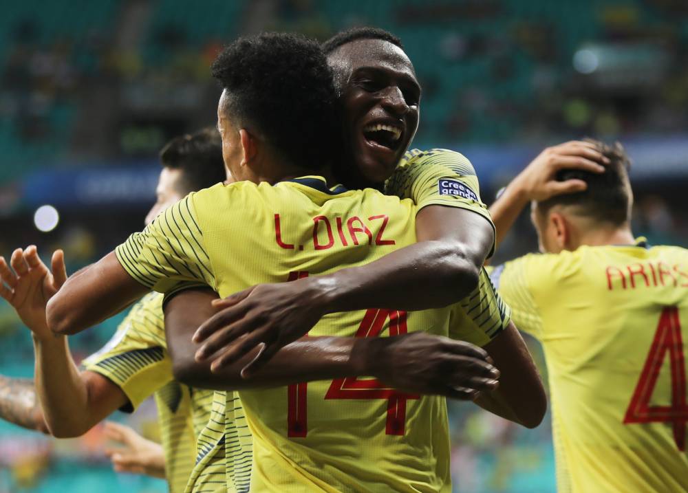 Colombia's Juan Cuadrado celebrates after Gustavo Cuellar (not pictured) scores their first goal against Paraguay in the Copa America Brazil 2019 Group B match at Arena Fonte Nova, Salvador, Brazil on Sunday. — Reuters