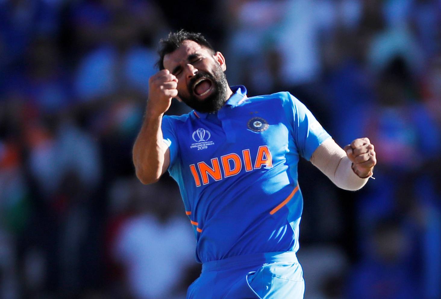 India's Mohammed Shami celebrates taking the wicket of Afghanistan's Aftab Alam during the ICC Cricket World Cup match at the The Ageas Bowl, Southampton, Britain, on Saturday. — Reuters